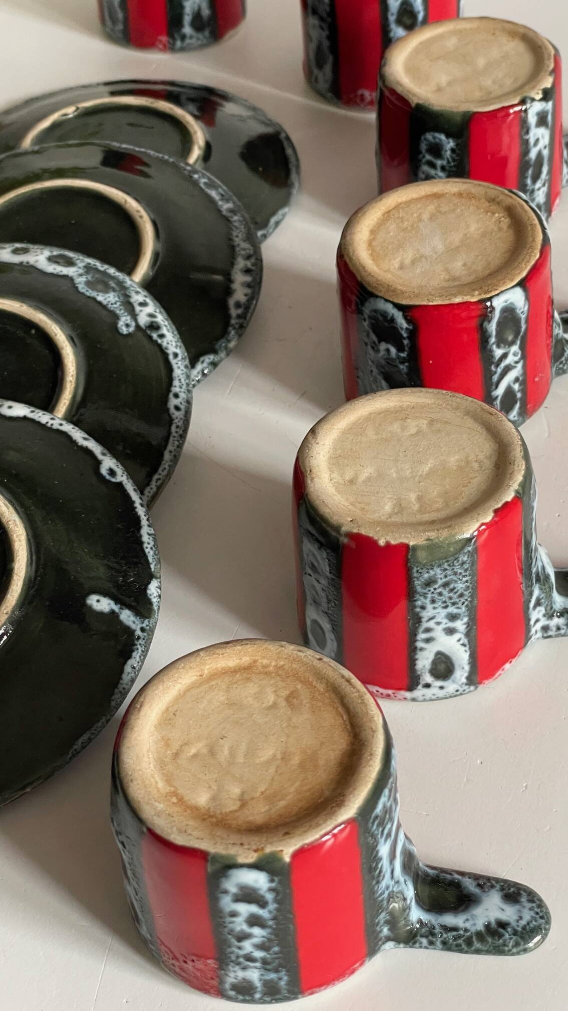 6 vintage luc vallauris art ceramic cups and saucers