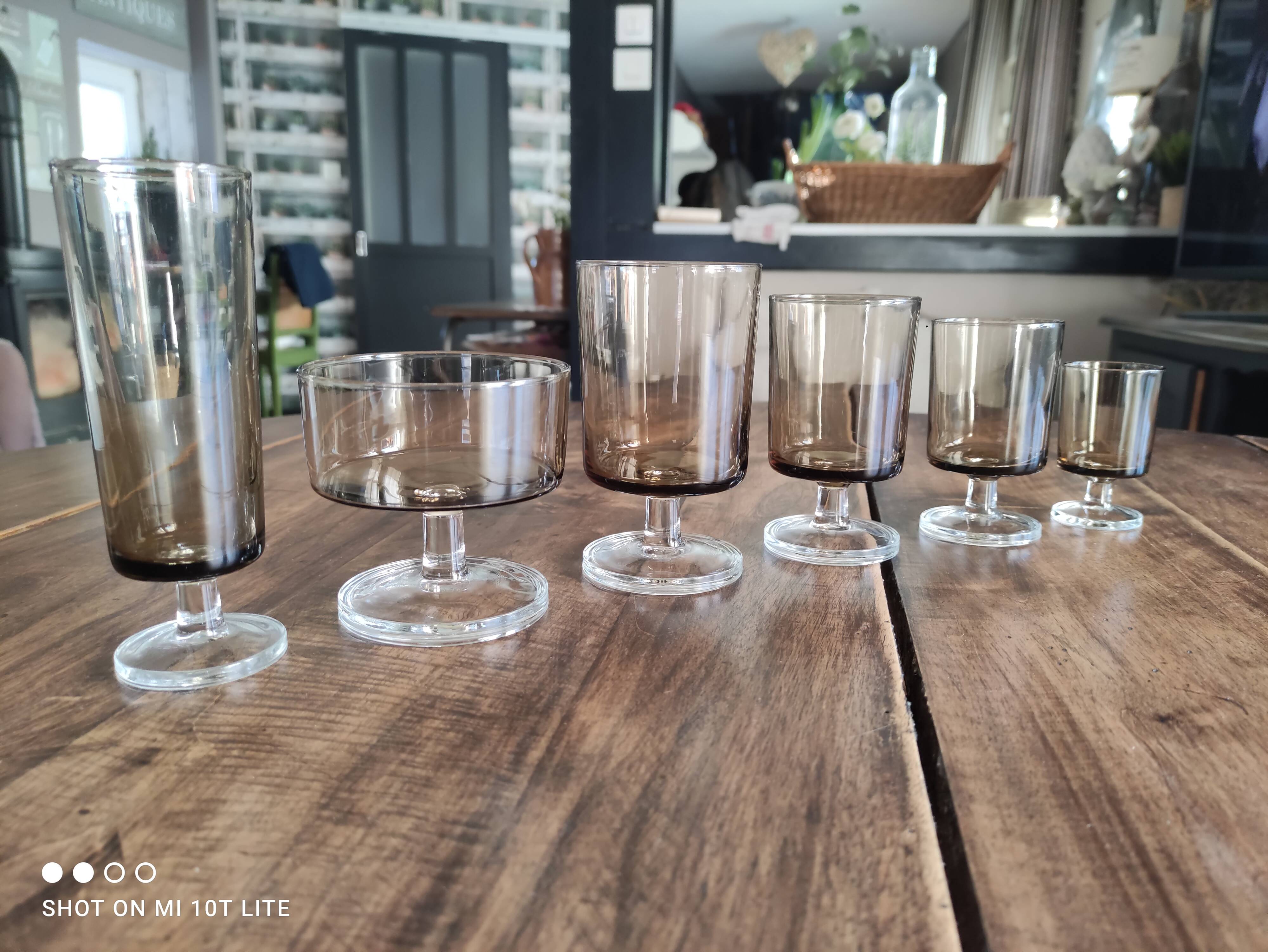 Set of 6 vintage sweet white wine glasses Luminarc smoked Sweden model