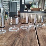 Set of 6 vintage sweet white wine glasses Luminarc smoked Sweden model