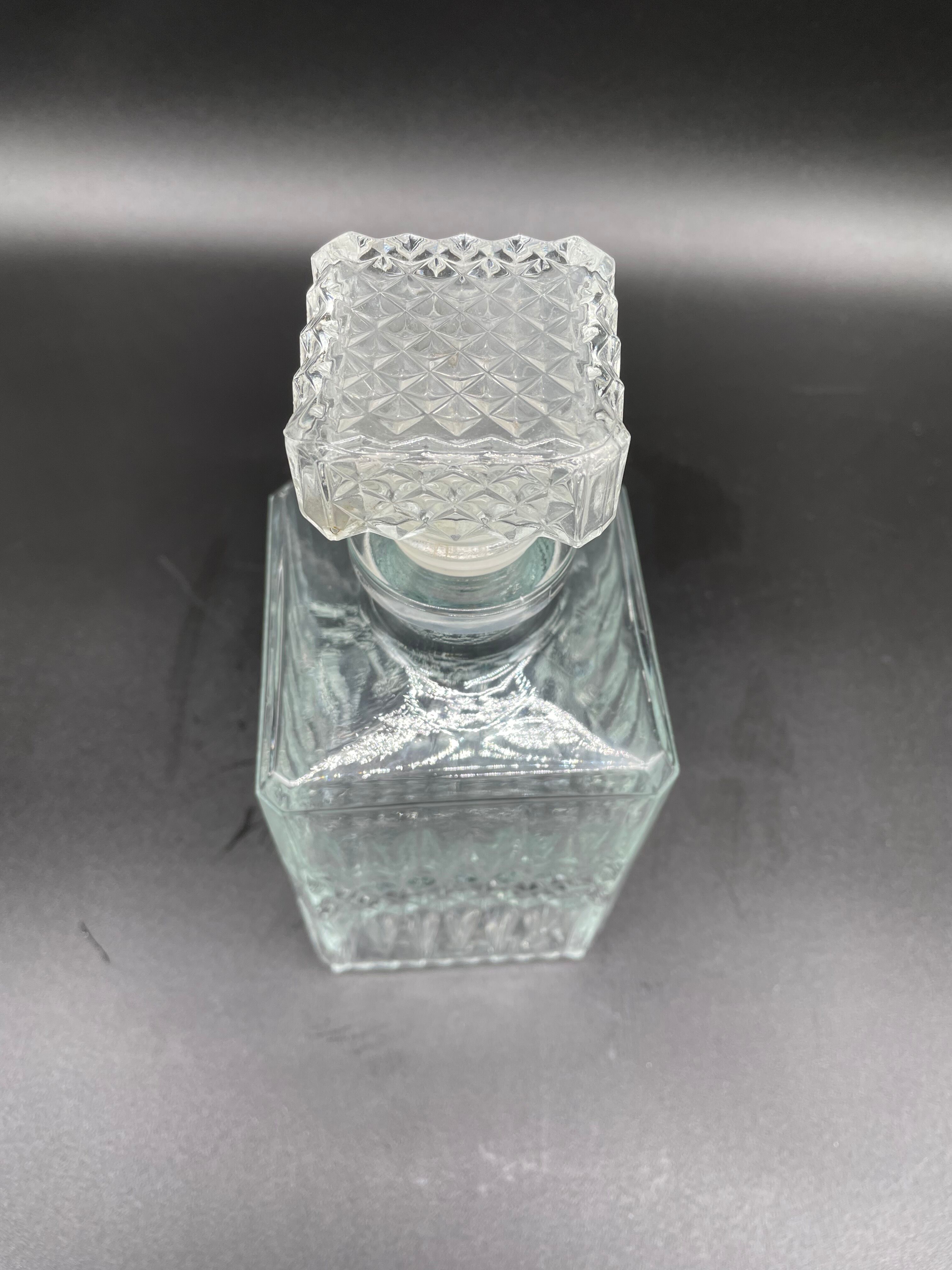 Vintage, whisky decanter, bottle, pitcher, cap, diamond decoration, spikes, 1960s, 1970s, Glass