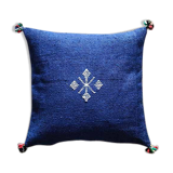 Blue Moroccan cushion with cotton pompom