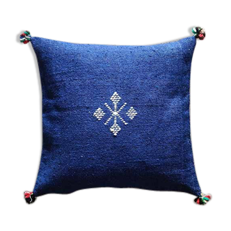 Blue Moroccan cushion with cotton pompom