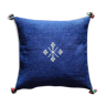 Blue Moroccan cushion with cotton pompom