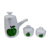 Coffee, chocolate and two sugar in white porcelain with Green apples, Bareuther, Germany vintage 1970