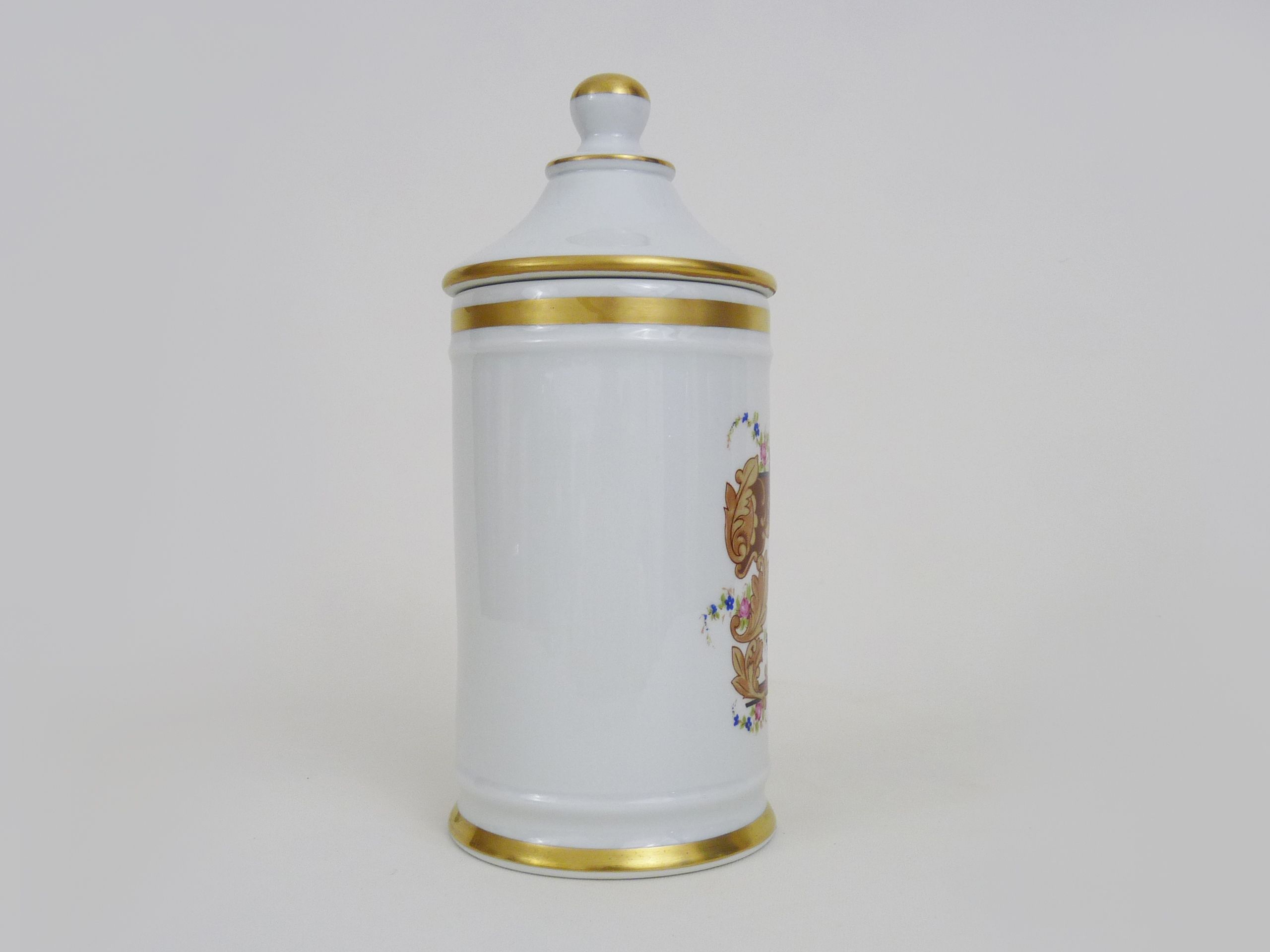 Old apothecary pot, pharmacy pot in snake porcelain, hand painted. Year 60