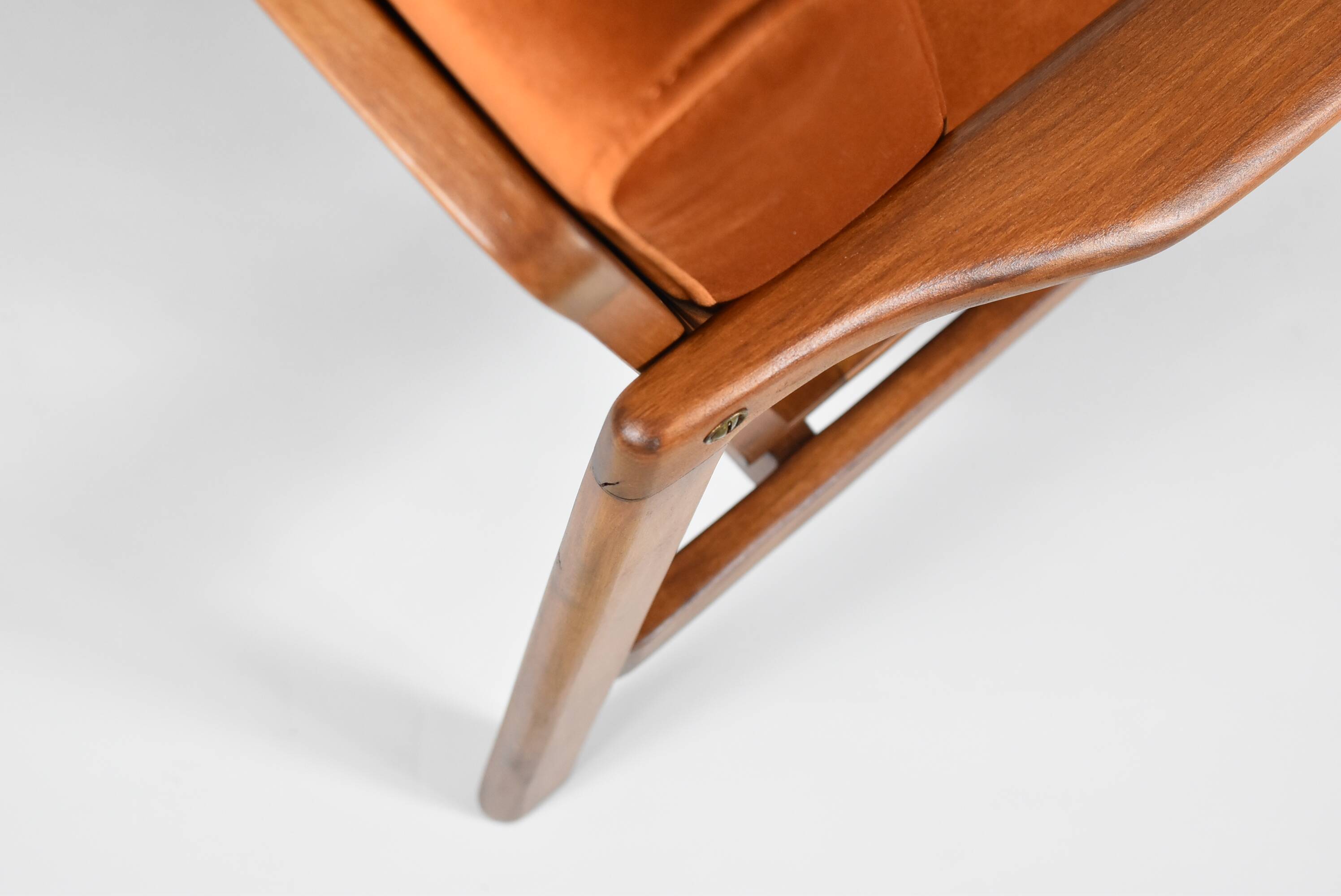 Fauteuil scandinave d'origine restauré, années 60, rouille, velours