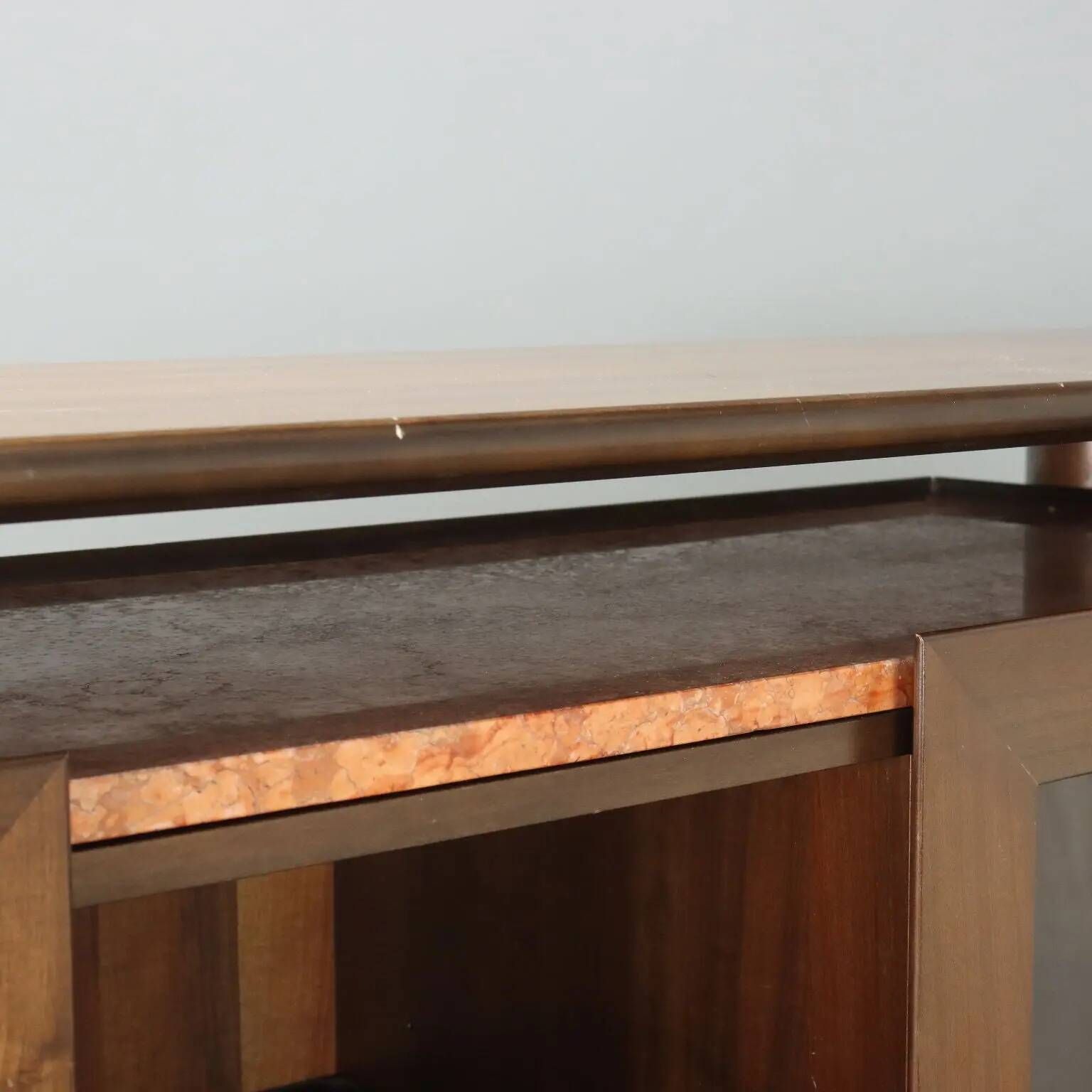 Vintage buffet in Tanganyika walnut and marble, Italy, 1980s.