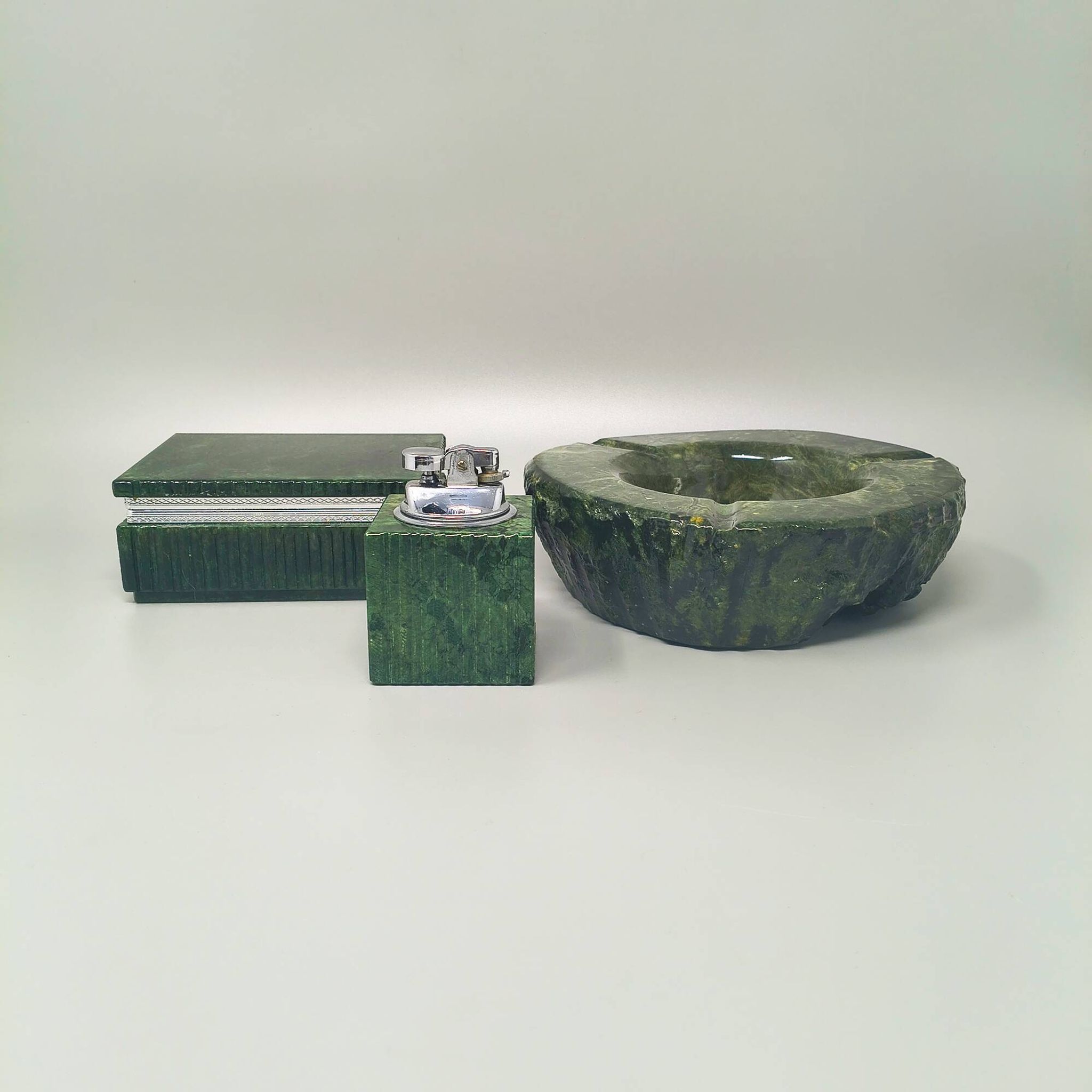 1960s Alabaster Green Smoking Set by Romano Bianchi, Handmade