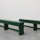 Rustic primitive green farmhouse bench in solid oak, France ca. 1900