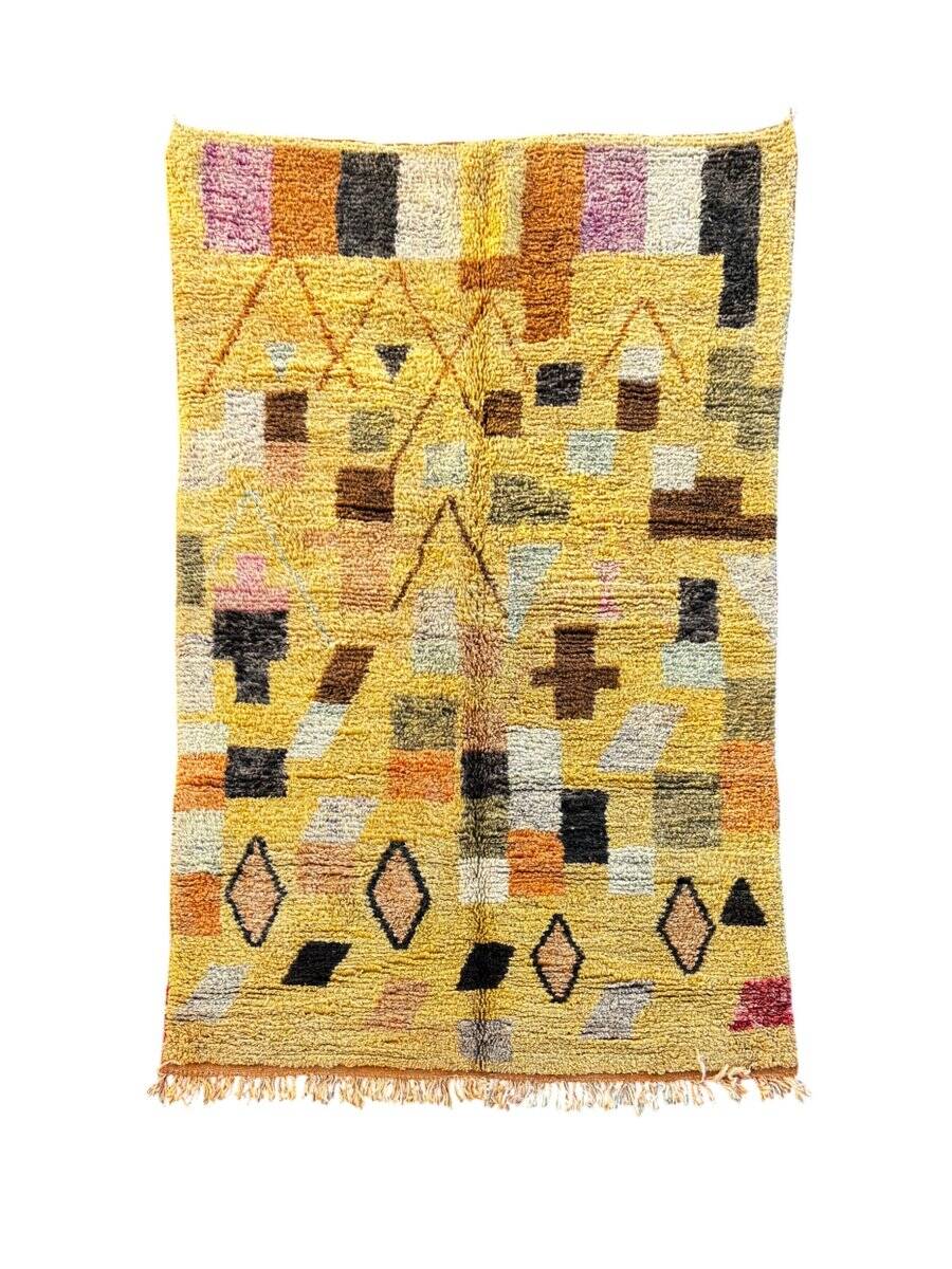 Modern yellow Berber rug from Morocco in wool.