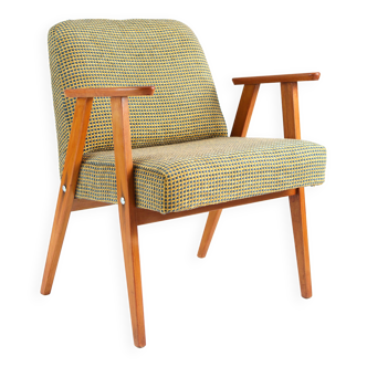 Vintage armchair brown checkered, velvet fabric, solid wood 60s / 70s
