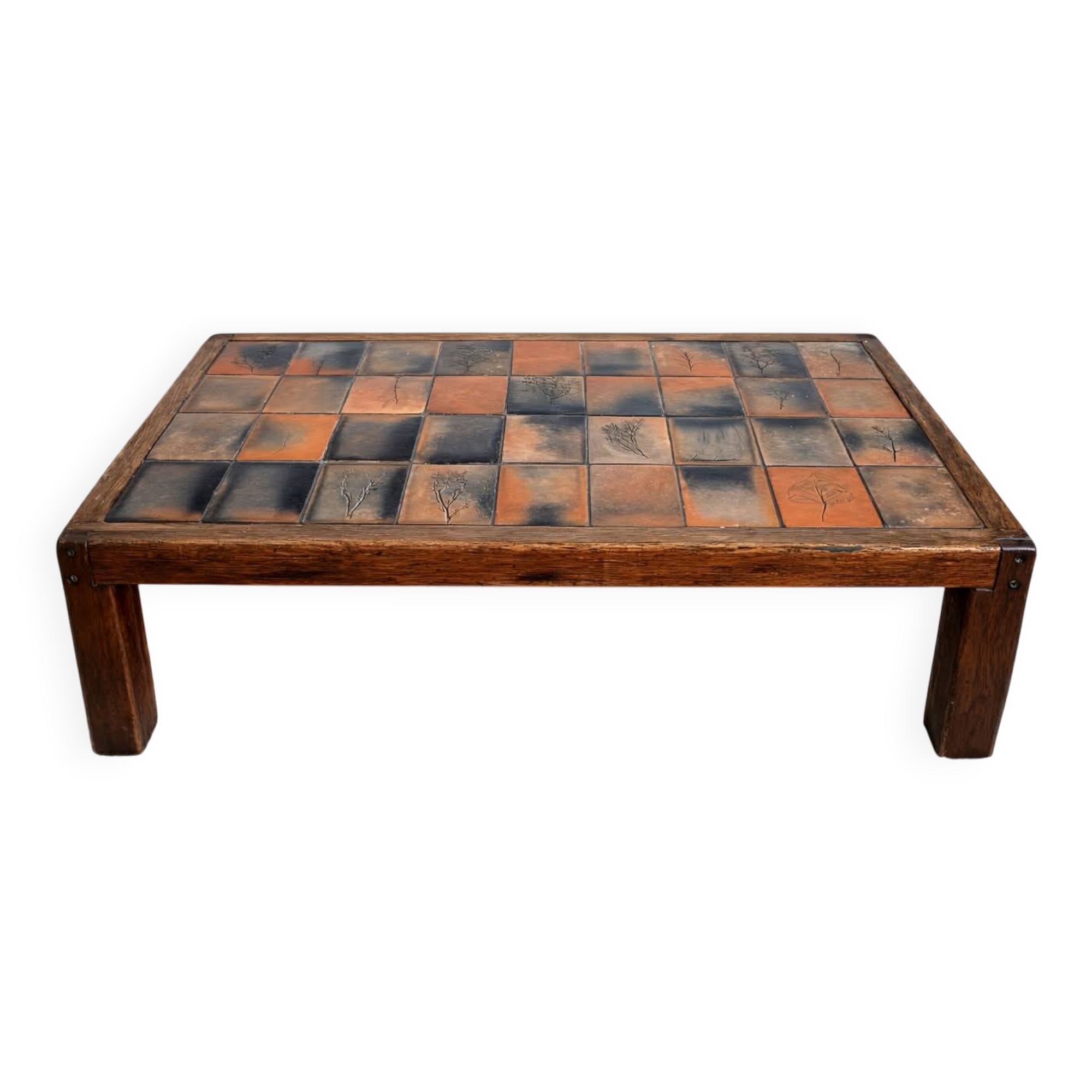 Herbarium coffee table in terracotta, Garnier style, circa 1960.