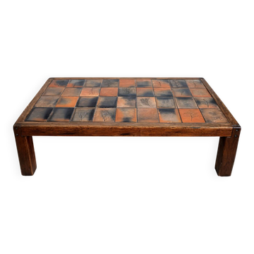 Table basse herbier en terre-cuite style Garnier, vers 1960