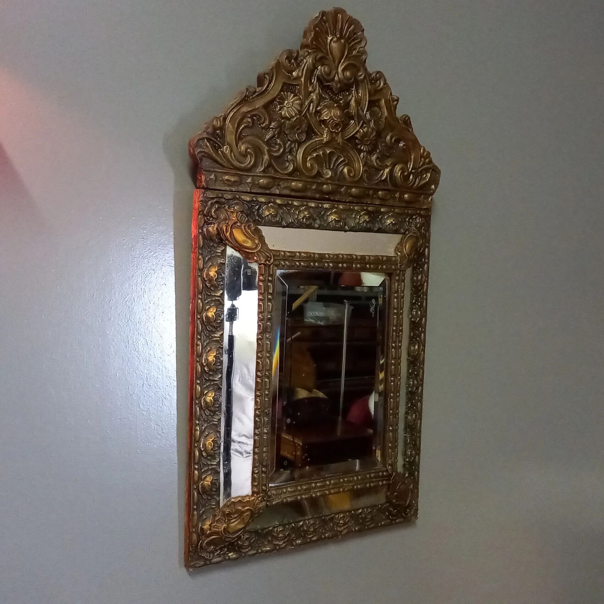 Beaten copper cushion mirror