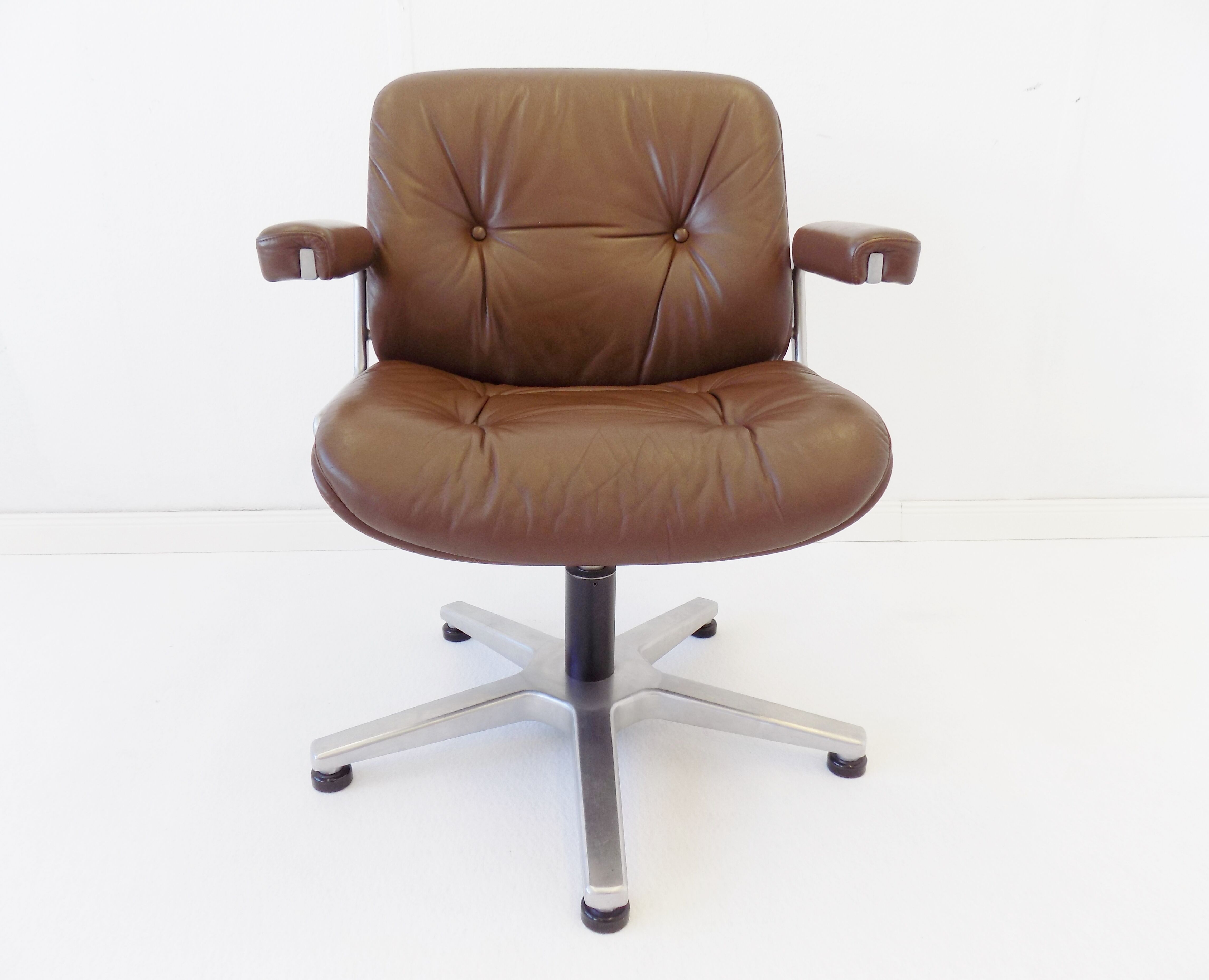Martin Stoll brown leather office chair by Karl Dittert