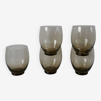 Lot de 5 grands verres à eau design en verre fumé art déco années 30