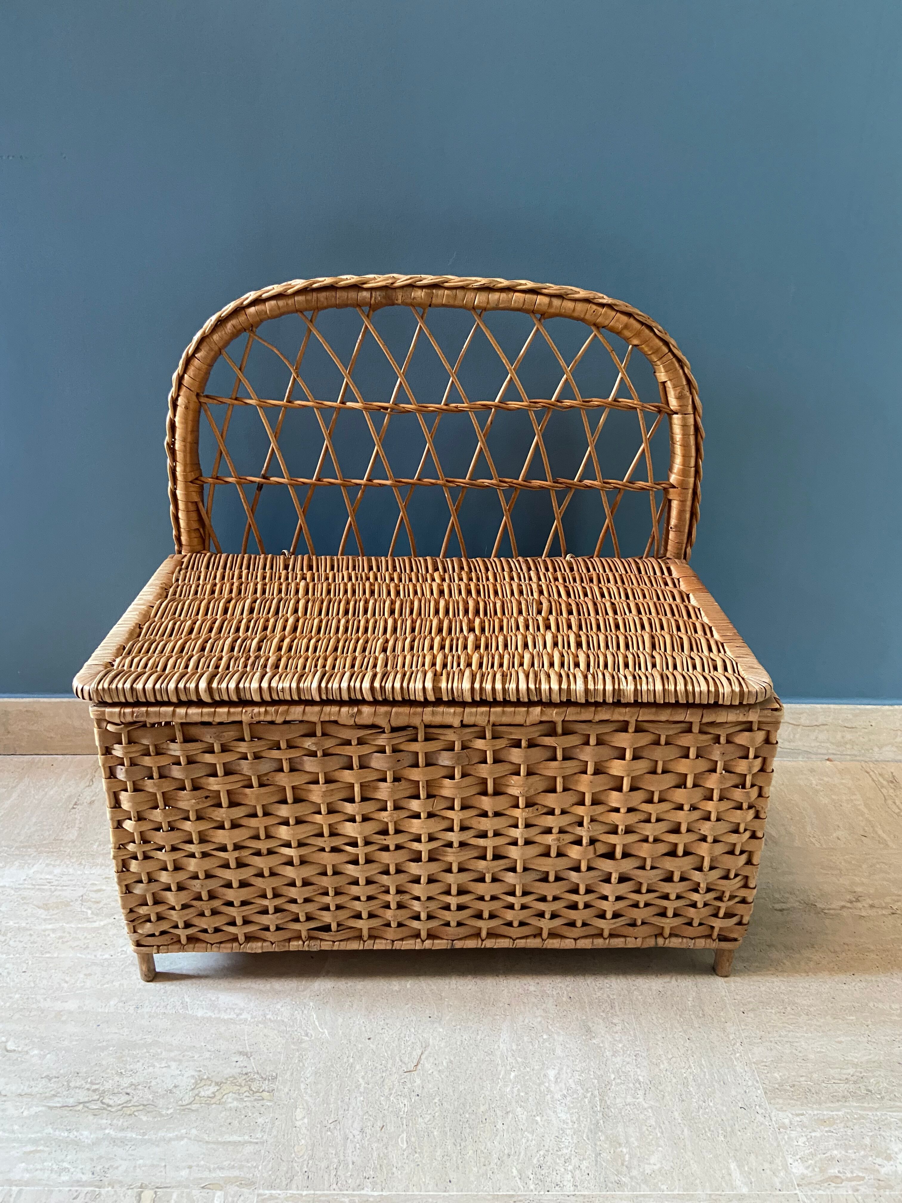 Vintage rattan bench toy chest
