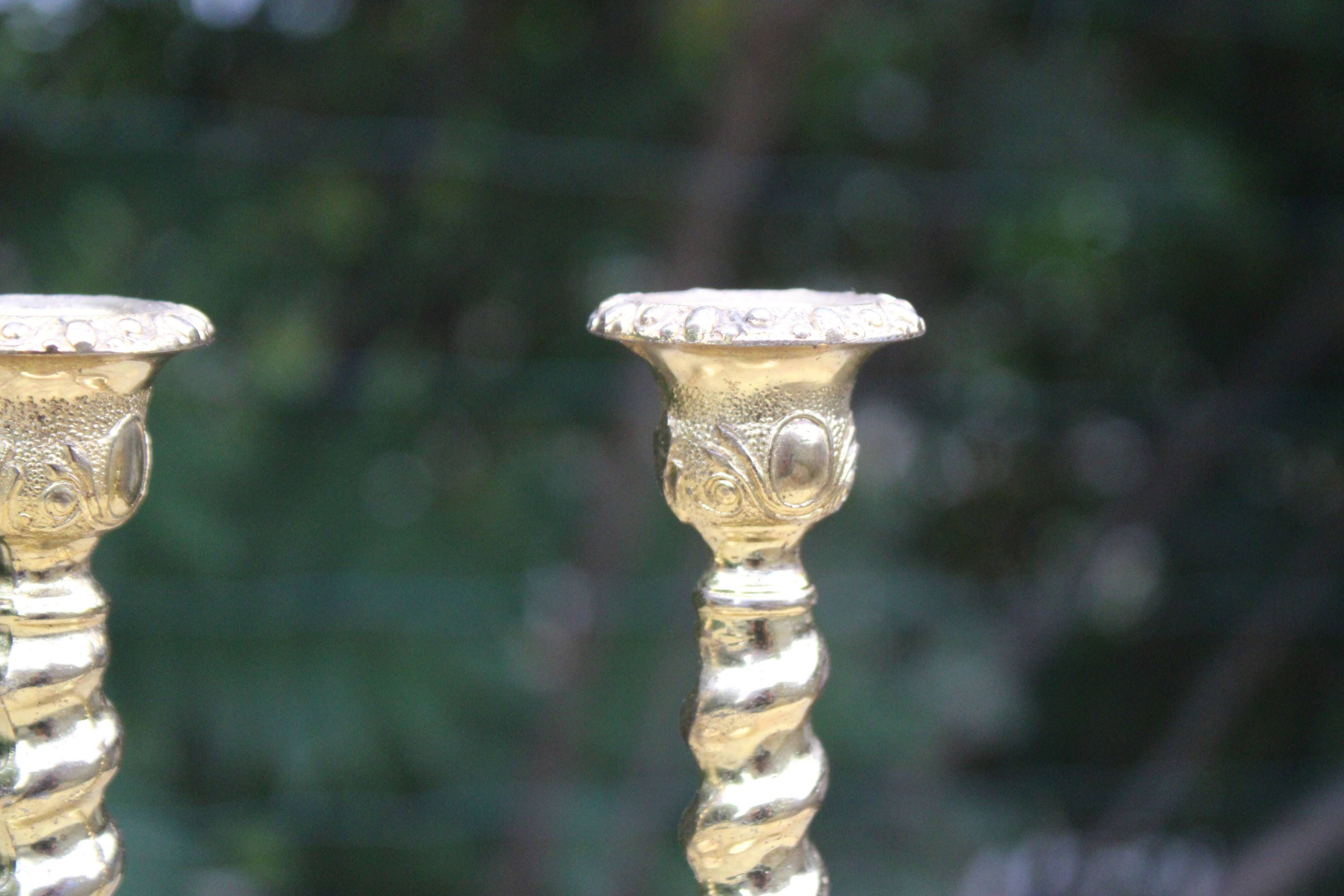 Pair of antique gilt brass candlesticks – Made in England – vintage style