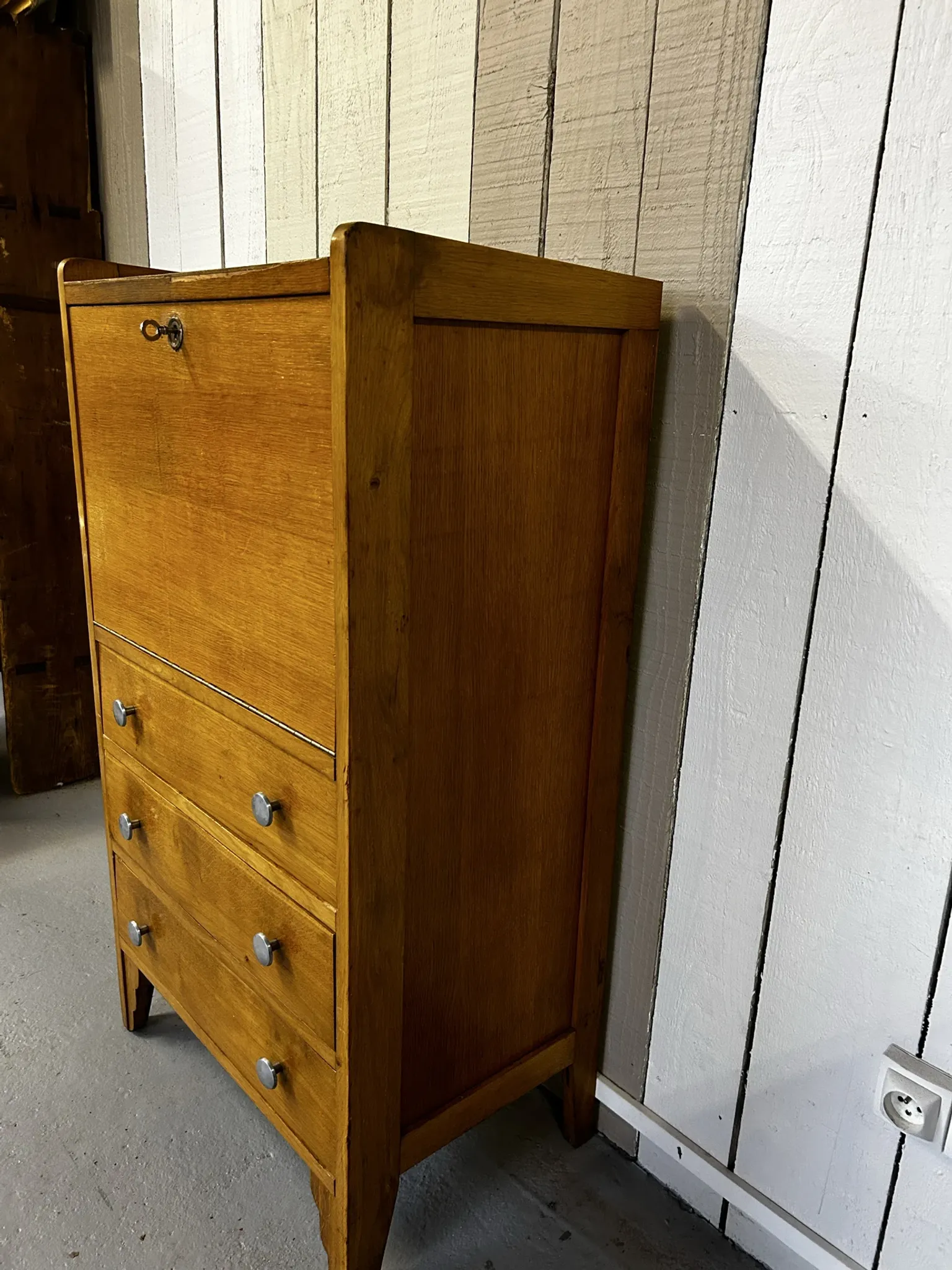 Vintage oak secretary – 1940s/1950s – 3 drawers