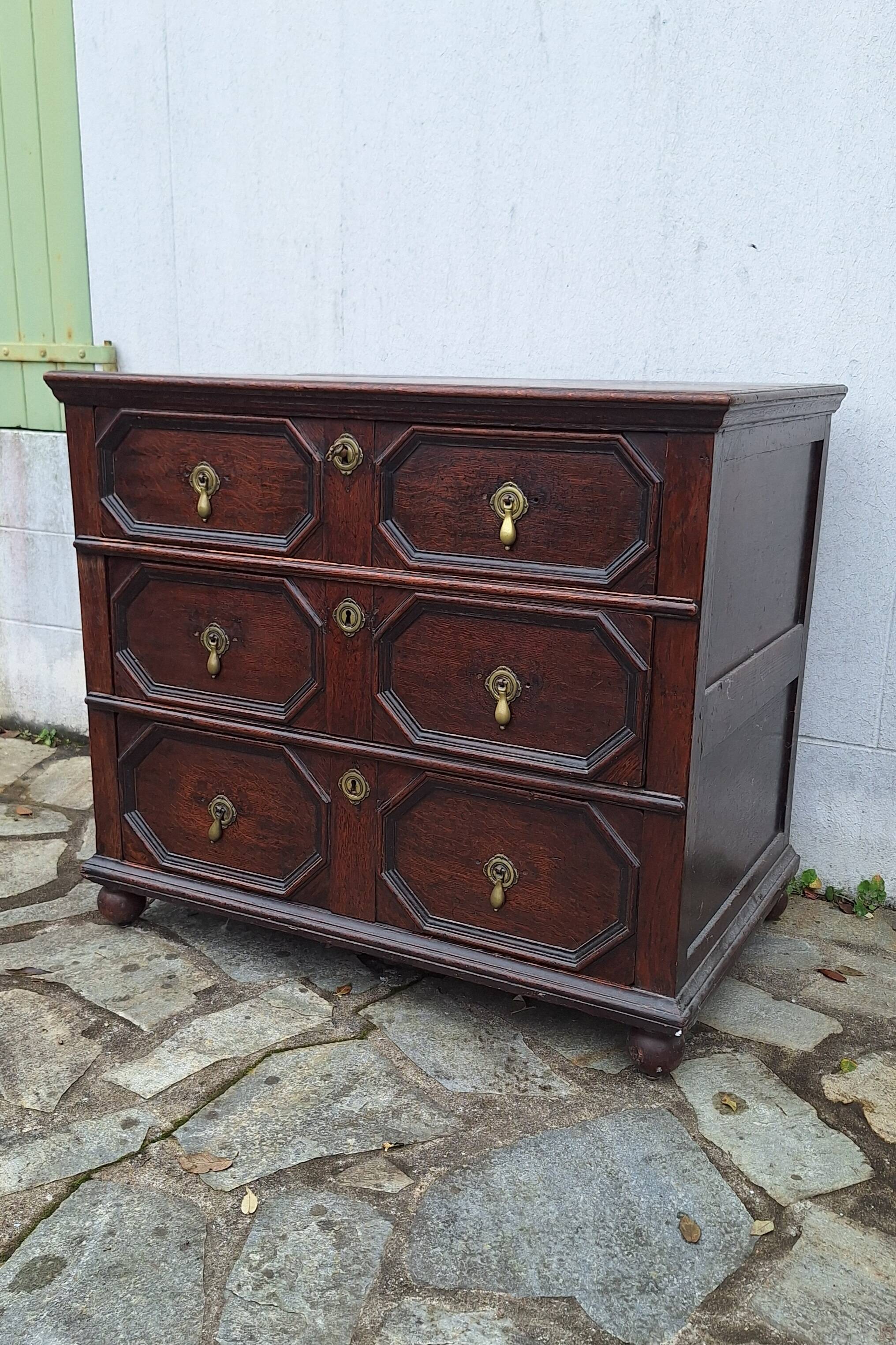 Jacobean style wooden chest of drawers