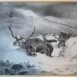 Painting Drawing "Deer in the snow" circa 1910 Gallery New York