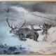 Painting Drawing "Deer in the snow" circa 1910 Gallery New York