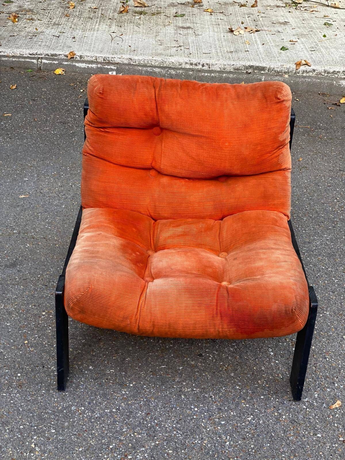 Vintage orange Scandinavian armchair from the 70s, velvet armchair