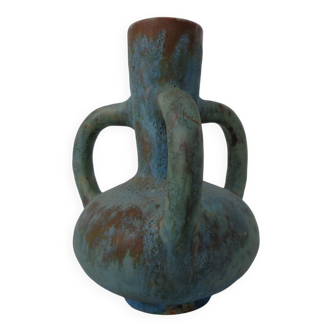 German studio ceramic handle vase by Lu & Gerd Grove, Lübeck, 1960s