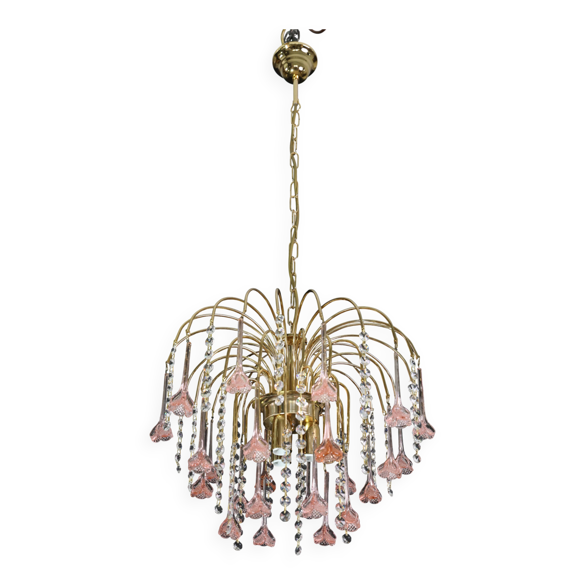 Set of 2 Meryl Streep, Pink Murano Flowers and Crystal Drops Chandelier, 19