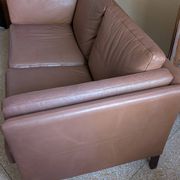 Brown leather Scandinavian two-seater sofa