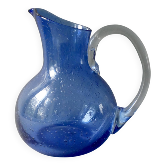 Blue bubble glass pitcher