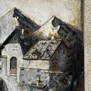 Tableau alpin en bois sculpté et peint