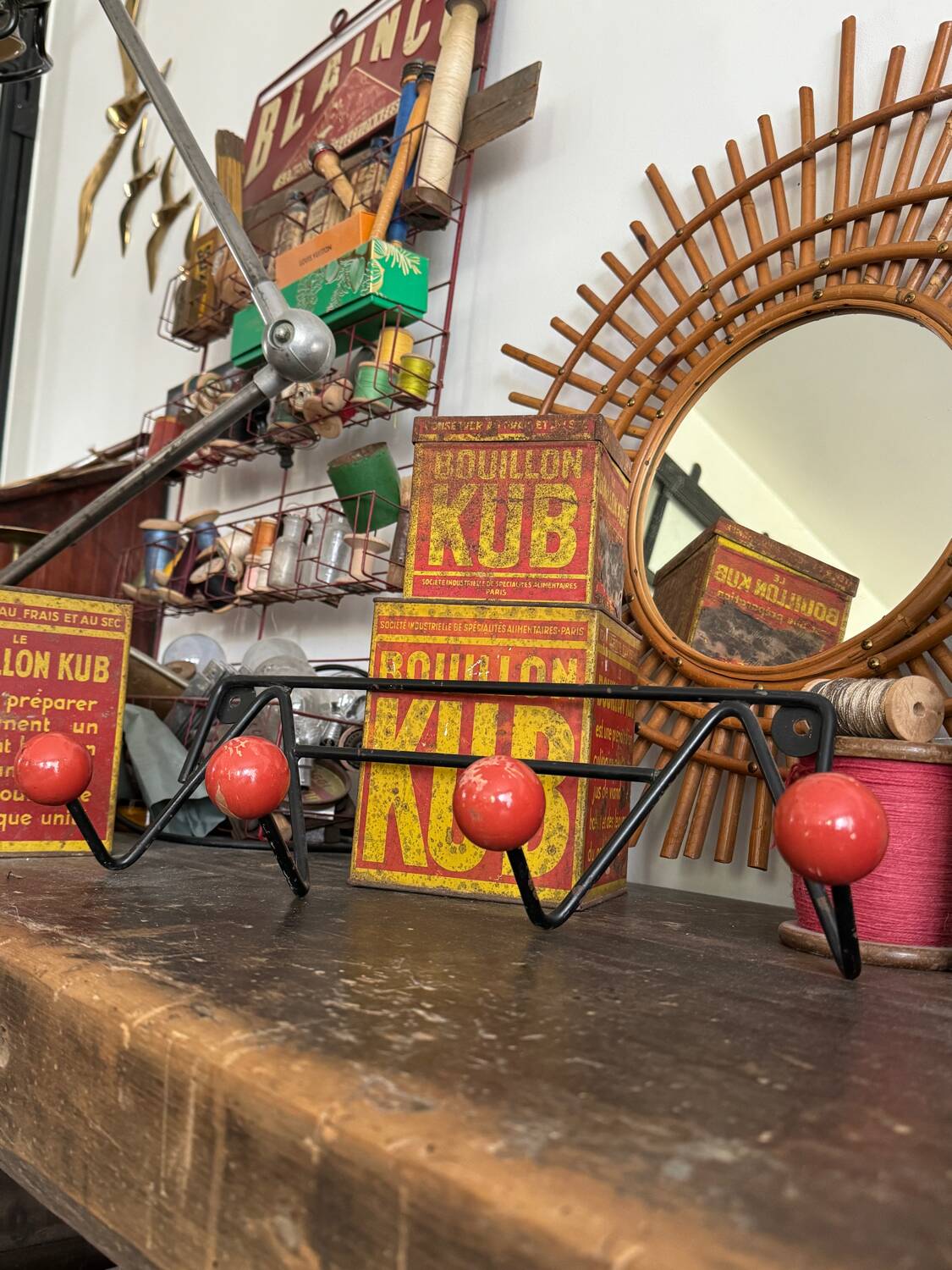 Wall coat rack with vintage red balls
