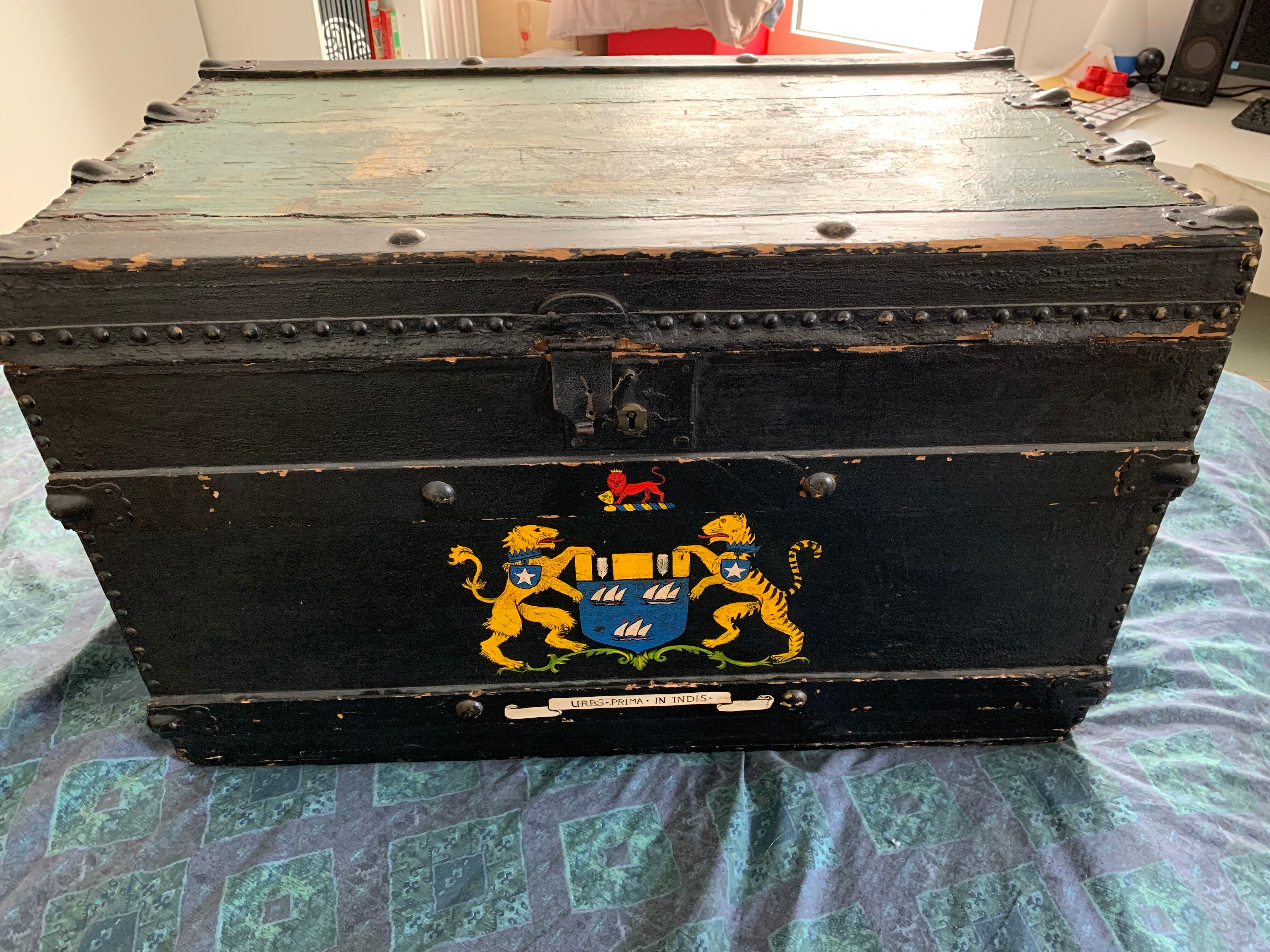 Antique painted English naval chest