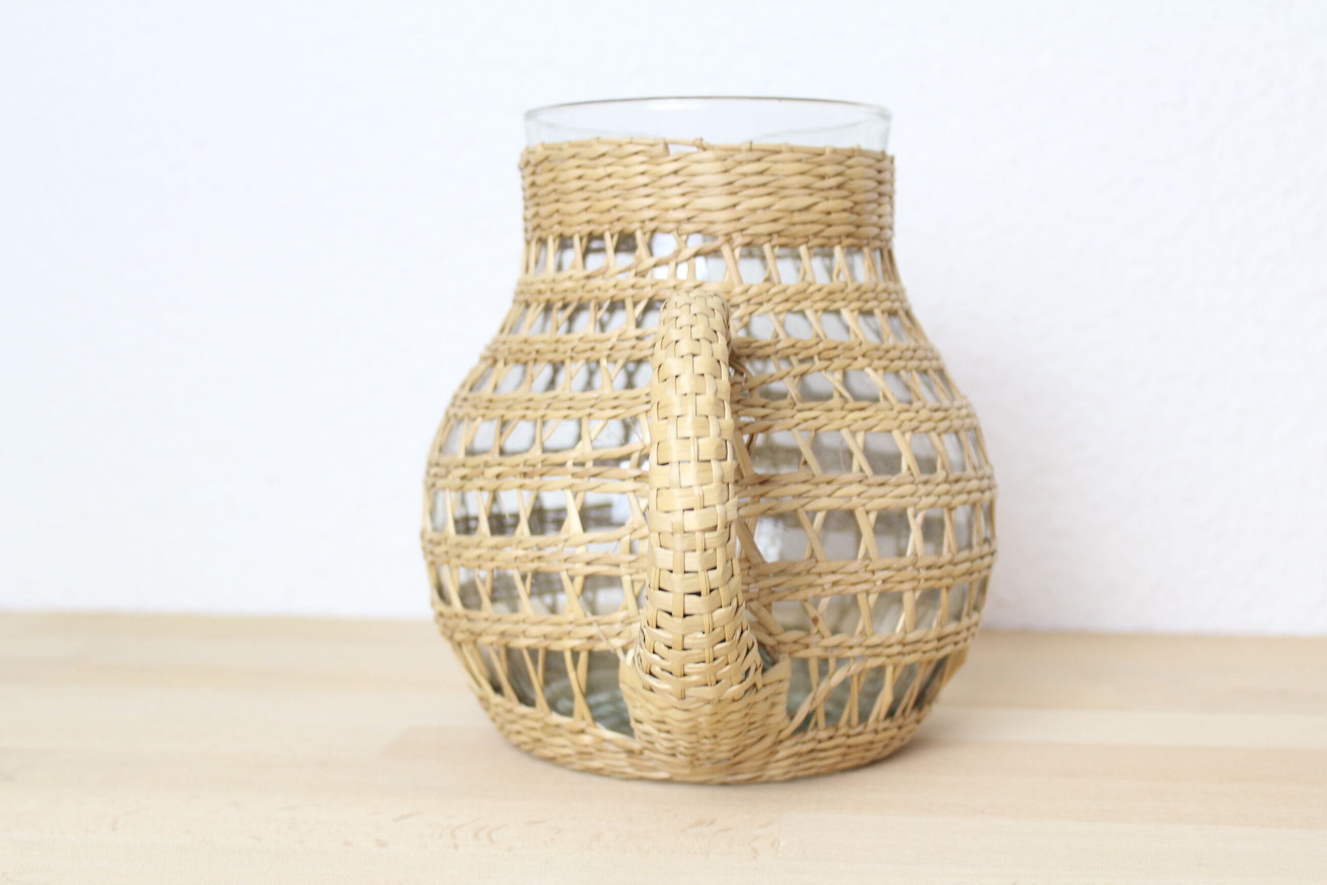 Wicker/rattan pitcher and glass