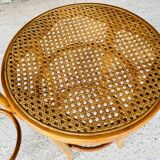 Pair of vintage bar stools, curved wood and cane