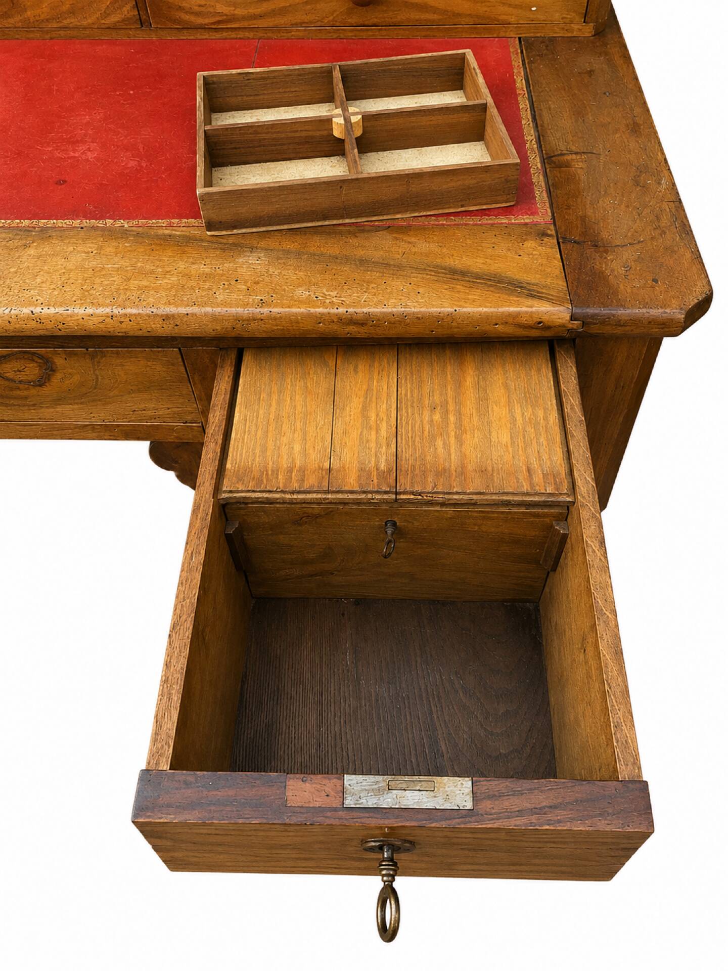 Large library desk with display cabinet and secretary with drawers, 19th century French.