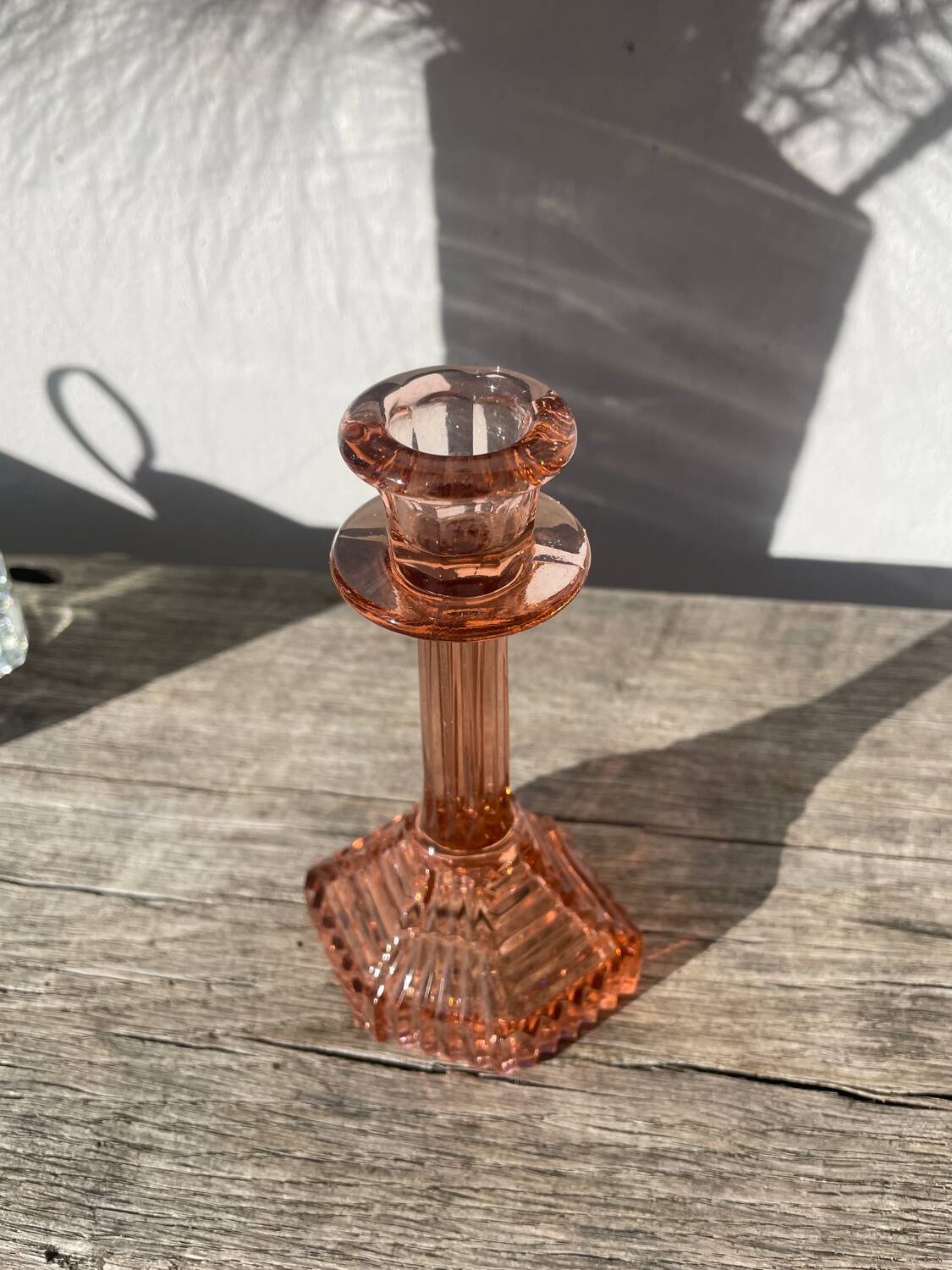 Art Deco pink glass candlestick