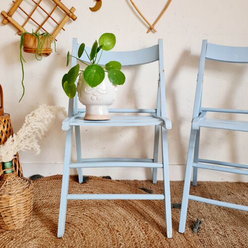 Paire de chaises de jardin en bois pliantes bleu