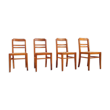 Lot de 4 chaises paille et bois