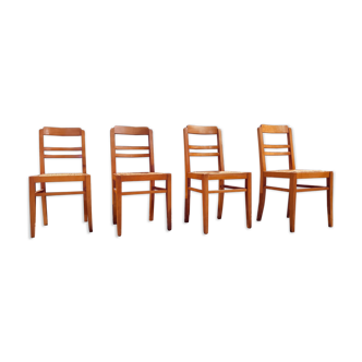 Lot de 4 chaises paille et bois