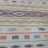 Handmade white carpet with patterns 90x200cm