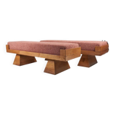 Bench with Pyramid Legs and Brick Bouclé Fabric from Artigianato Italiano, 2000s, Set of 2