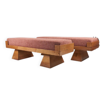 Bench with Pyramid Legs and Brick Bouclé Fabric from Artigianato Italiano, 2000s, Set of 2