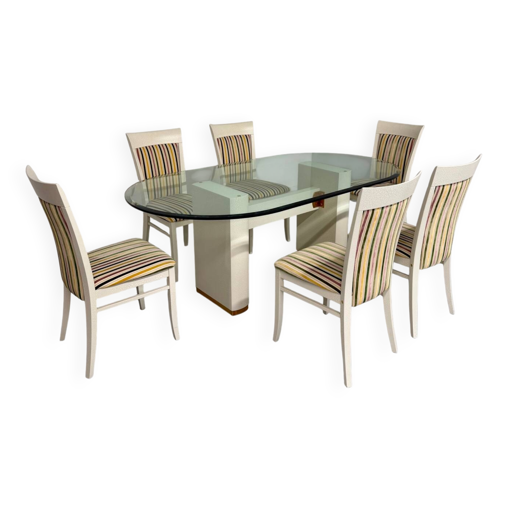 Table and 6 thonet designer chairs with crackled lacquer finish, 1980s vintage