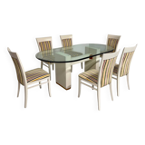 Table and 6 thonet designer chairs with crackled lacquer finish, 1980s vintage