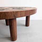 Table basse en pierre de lave et bois, années 1960