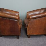 Set of 2 club armchairs in sheep leather