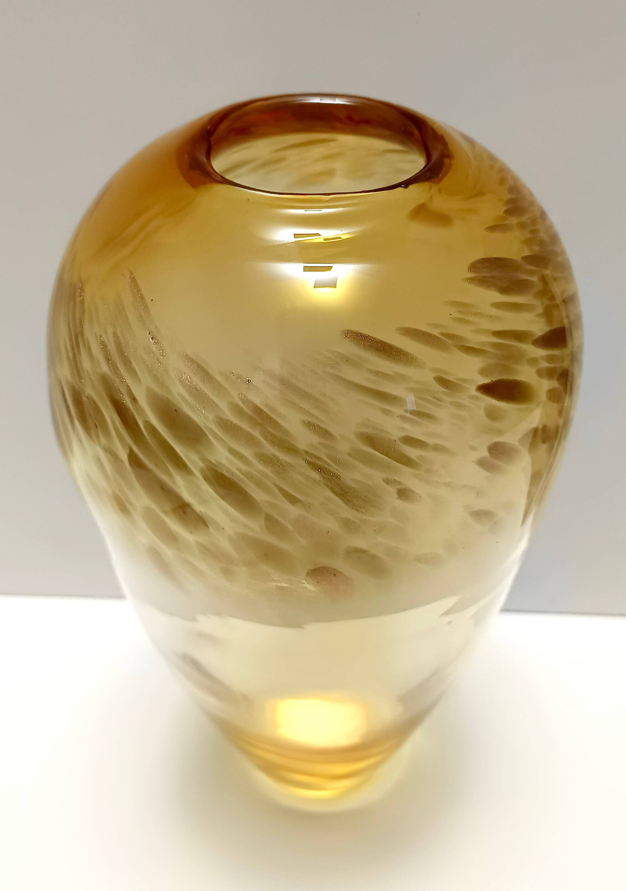 Straw Colored Murano Glass Vase attr. to Fratelli Toso with Aventurine
