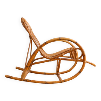 Rocking chair / Fauteuil à bascule en rotin Rohe Noordwolde﻿ années 50 / 60 vintage